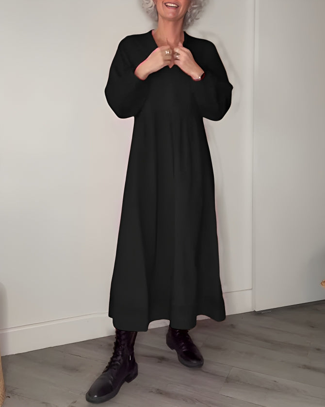 Flowy long sleeve holiday maxi dress with V-neck - view 3