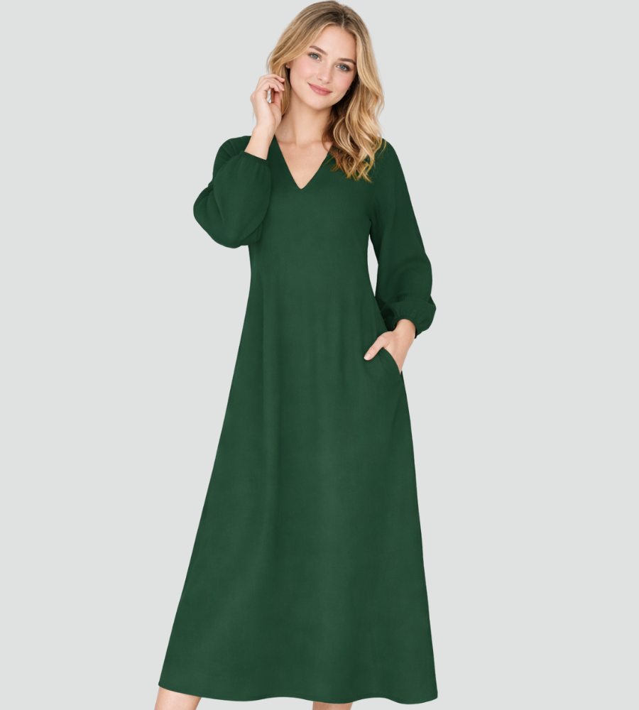 Flowy long sleeve holiday maxi dress with V-neck - view 6