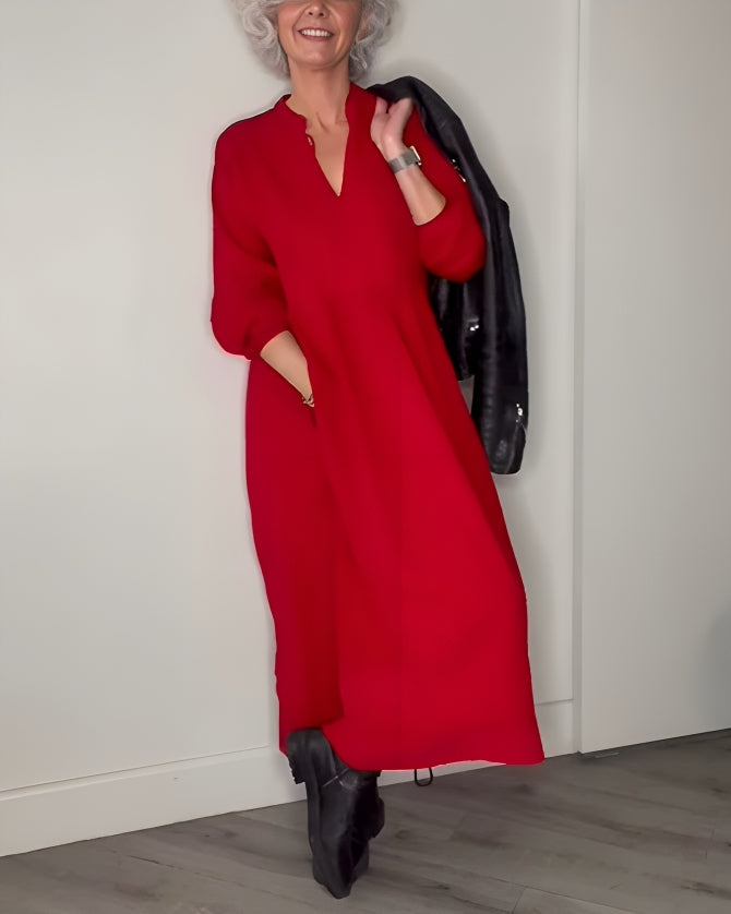 Flowy long sleeve holiday maxi dress with V-neck - view 7