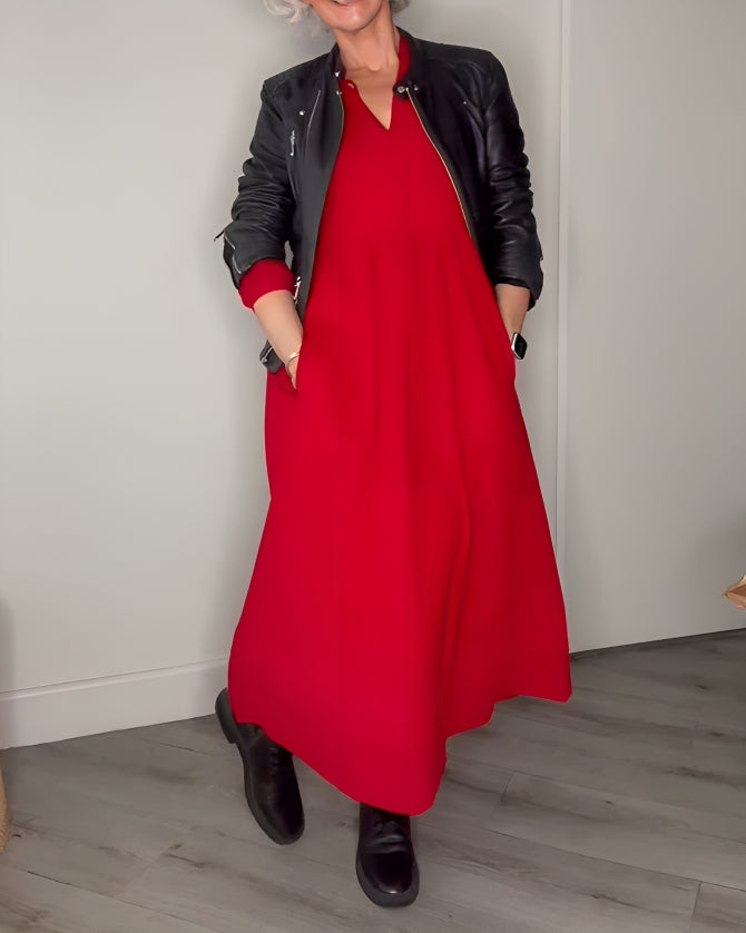 Flowy long sleeve holiday maxi dress with V-neck - view 8