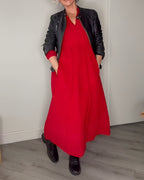 Flowy long sleeve holiday maxi dress with V-neck - view 8