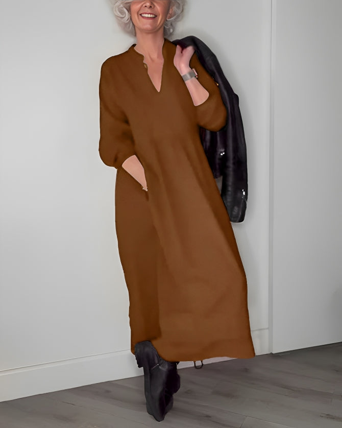 Flowy long sleeve holiday maxi dress with V-neck - view 9