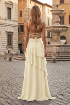 Red Sheath Spaghetti Straps Chiffon Long Prom Dresses with Ruffles oaklynwear