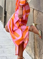 Long sleeve wrap maxi dress with shirt collar, side tie waist and geometric print - view 3