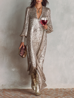 Priya balloon sleeve sequin maxi dress for winter formal events
