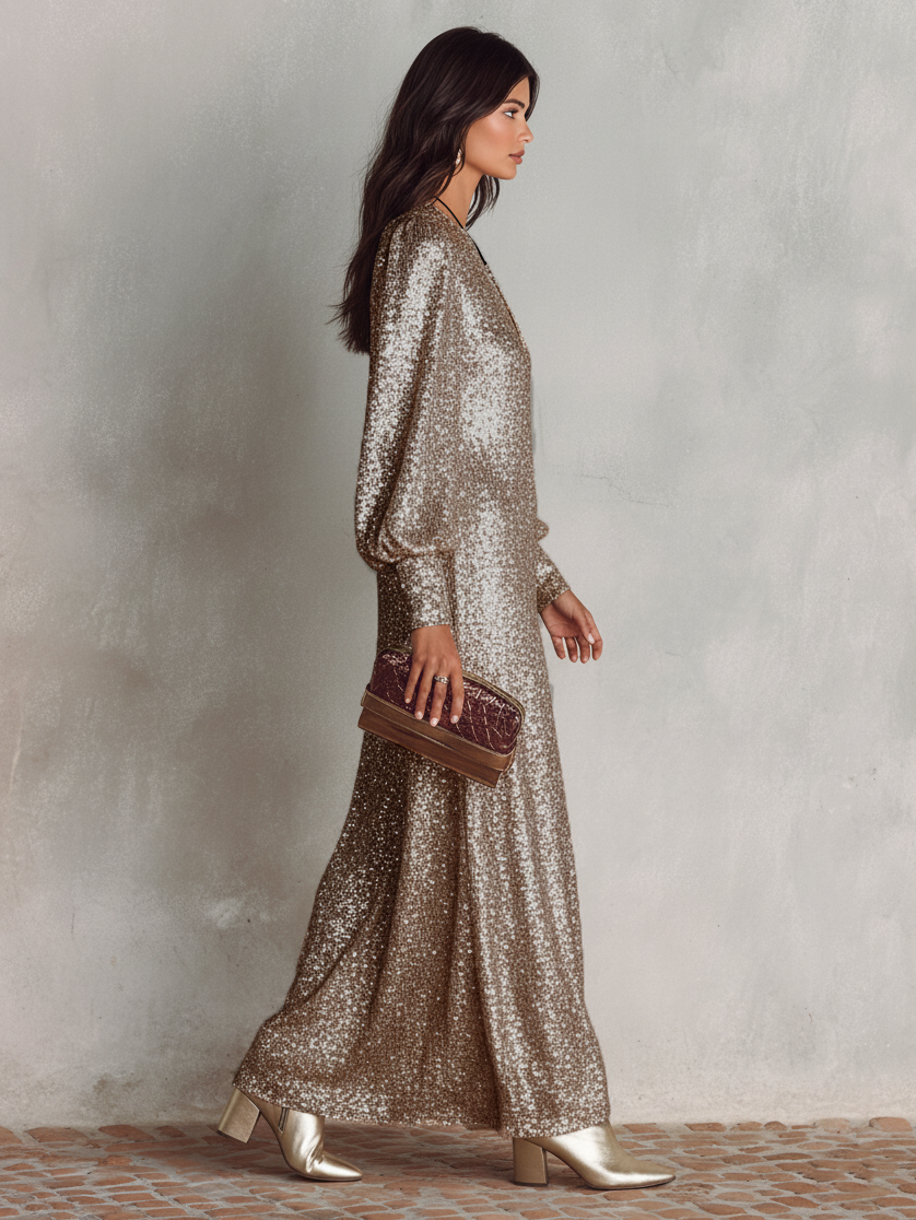 Priya balloon sleeve sequin maxi dress for winter formal events - view 8