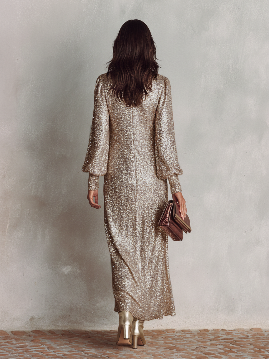 Priya balloon sleeve sequin maxi dress for winter formal events - view 9