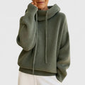 Women's relaxed ribbed knit hoodie with slouchy drawstring hood