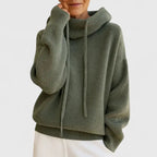 Women's relaxed ribbed knit hoodie with slouchy drawstring hood