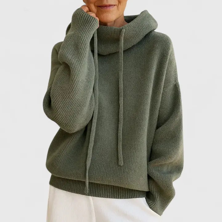 Women's relaxed ribbed knit hoodie with slouchy drawstring hood