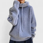 Women's relaxed ribbed knit hoodie with slouchy drawstring hood - view 6