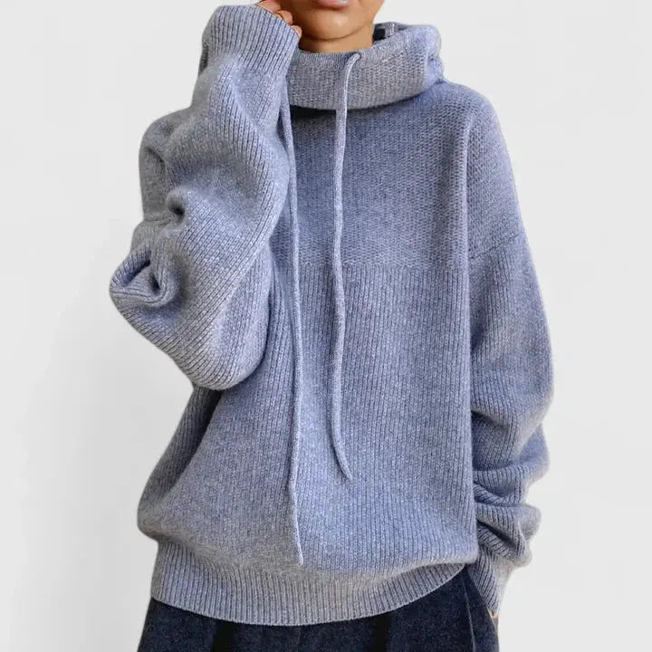 Women's relaxed ribbed knit hoodie with slouchy drawstring hood - view 6