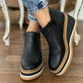 Women's brown leather-look wedge ankle boots with striped platform sole and side zip - view 4