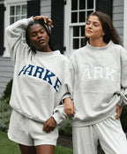 Women's oversized collegiate sweatshirt with mock neck and arched varsity letter graphic - view 16
