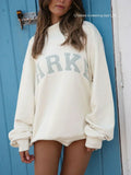 Women's oversized collegiate sweatshirt with mock neck and arched varsity letter graphic - view 2