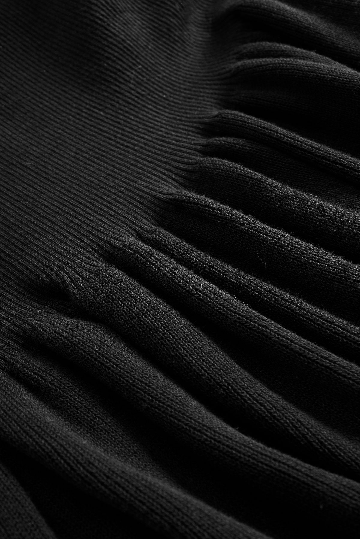 Black ribbed knit V-neck long sleeve sweater maxi dress with flounce hem - view 7