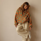 Oversized floral sherpa half zip pullover with stand collar and kangaroo pocket - view 8