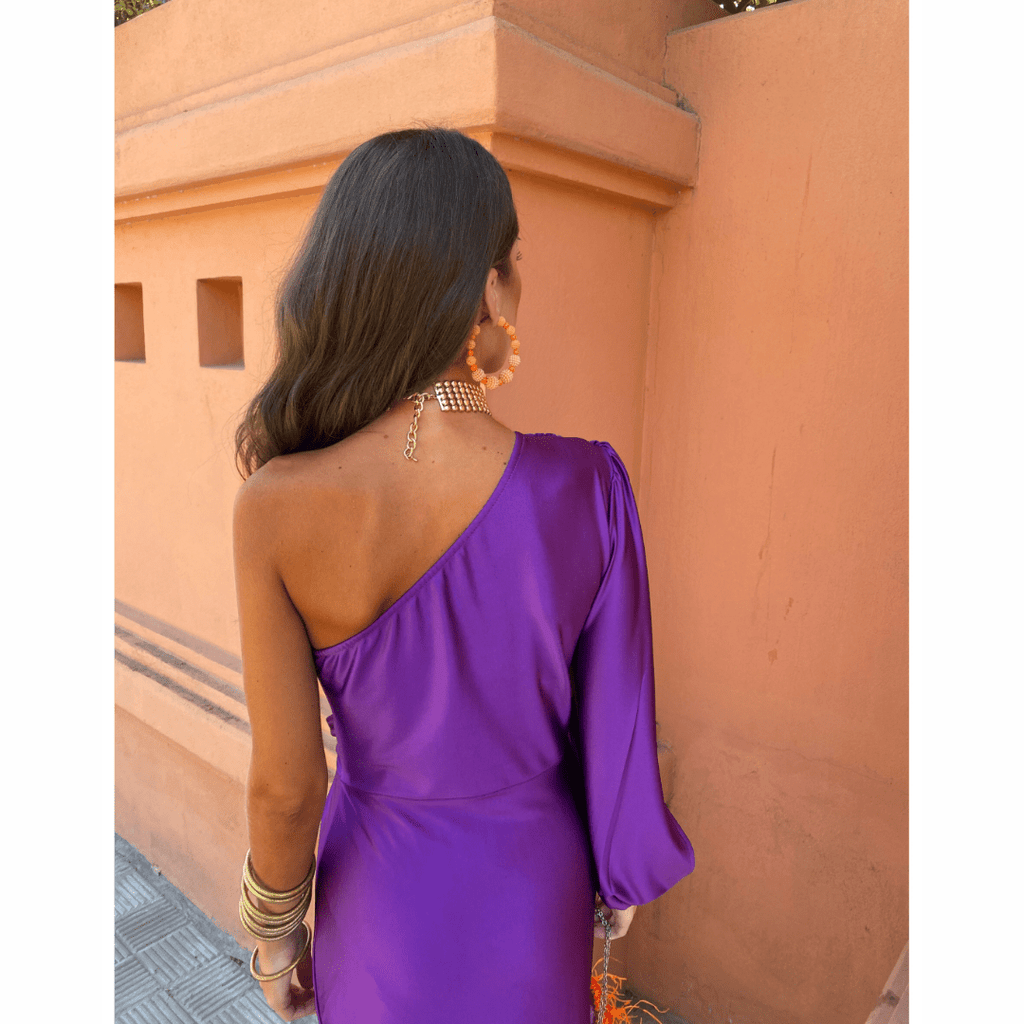 Romy one-shoulder satin maxi dress with split long sleeve and twist-knot waist - view 6