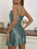 Satin cocktail mini dress with lace-look trim V-neck and crisscross open back - view 13