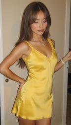 Satin cocktail mini dress with lace-look trim V-neck and crisscross open back - view 18