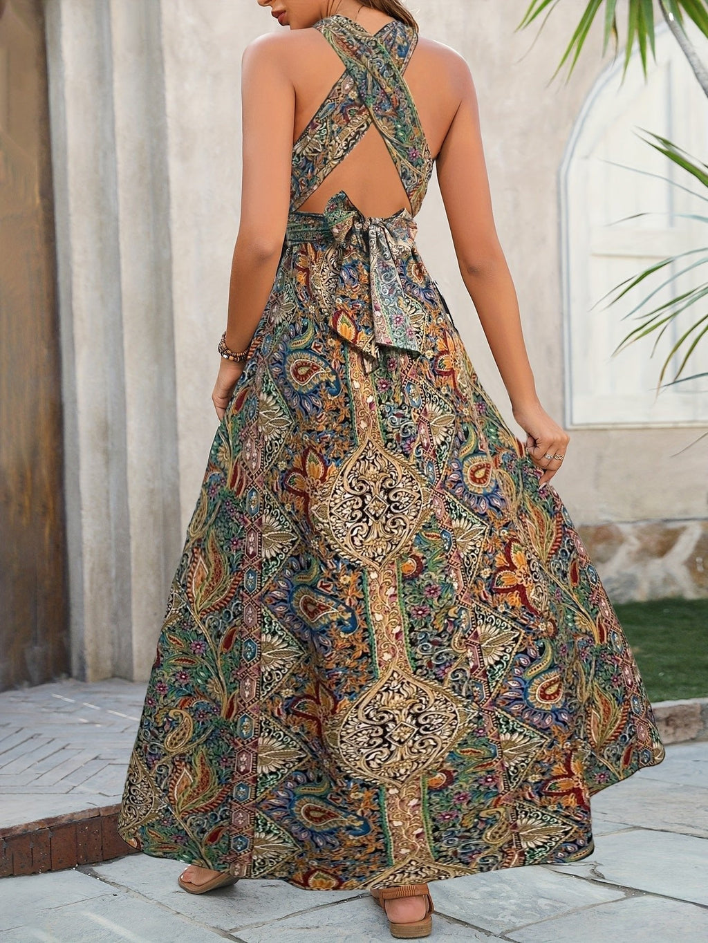 Rosalinda | Paisley Halter Neck Maxi Dress oaklynwear