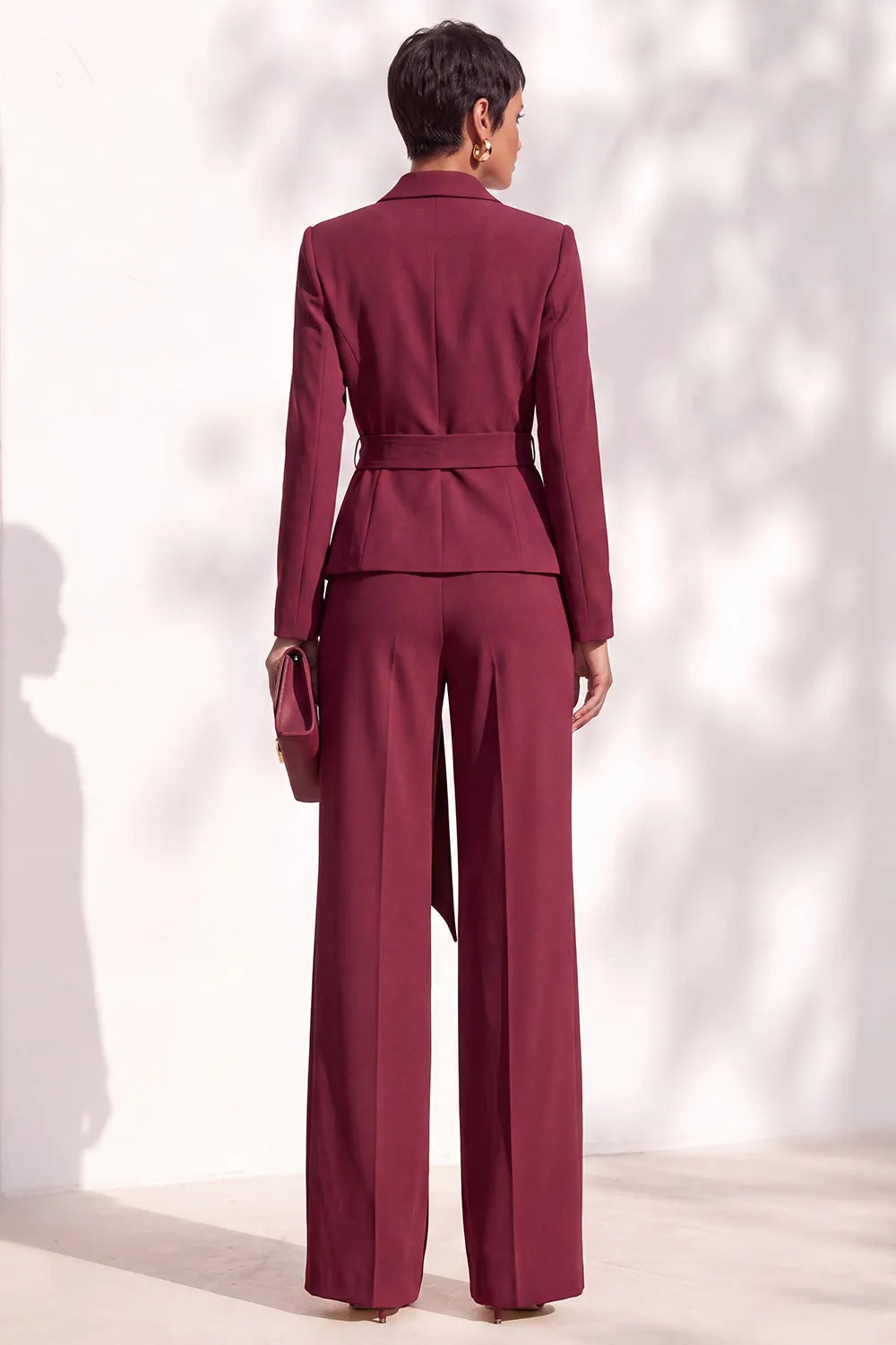 Two piece wedding guest outfit with wrap blazer and wide leg pants - view 2