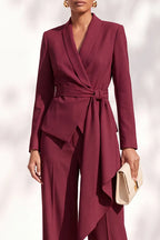 Two piece wedding guest outfit with wrap blazer and wide leg pants - view 3