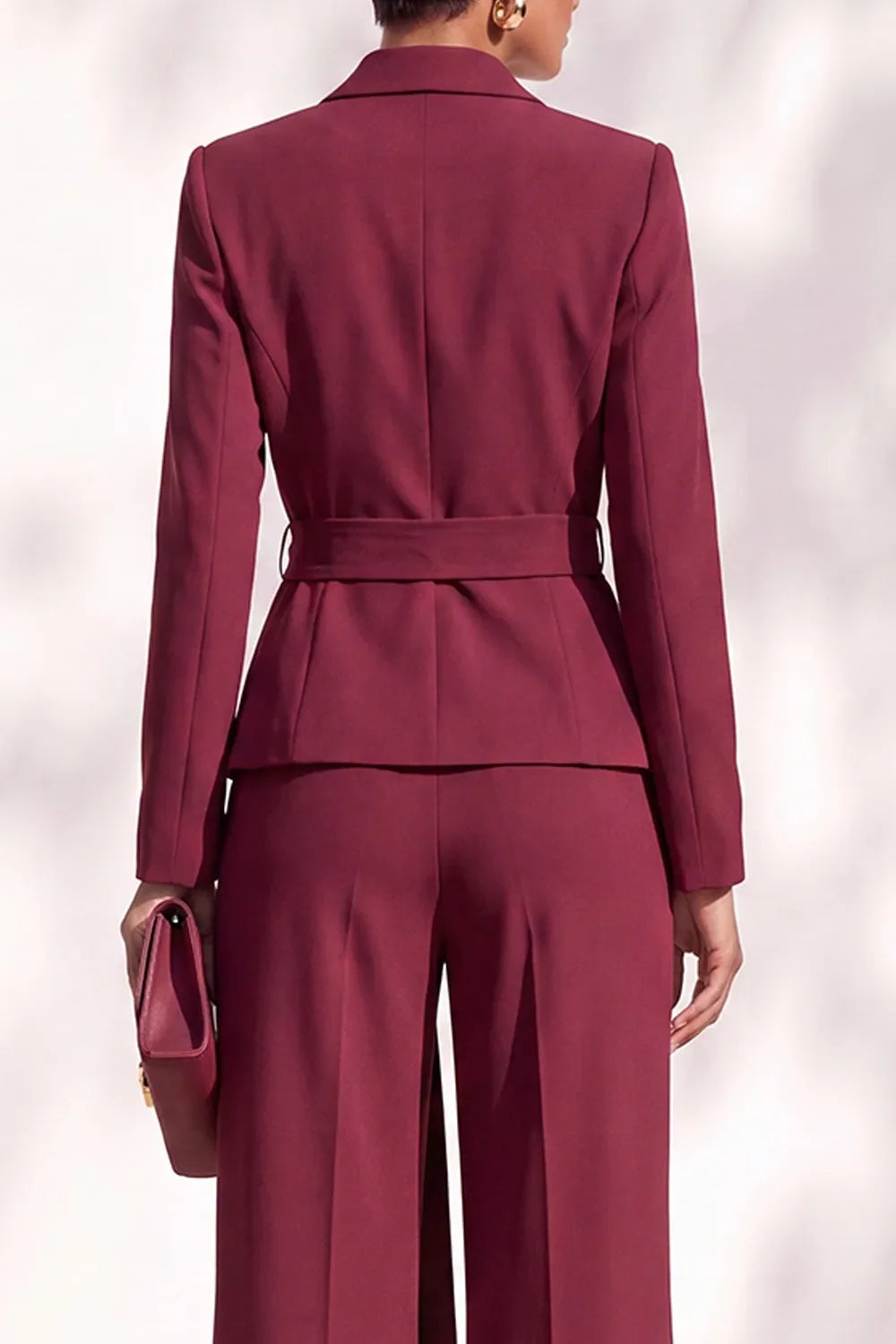 Two piece wedding guest outfit with wrap blazer and wide leg pants - view 4