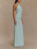 Halter maxi dress with twisted neckline, ruched waist and low open back - view 5