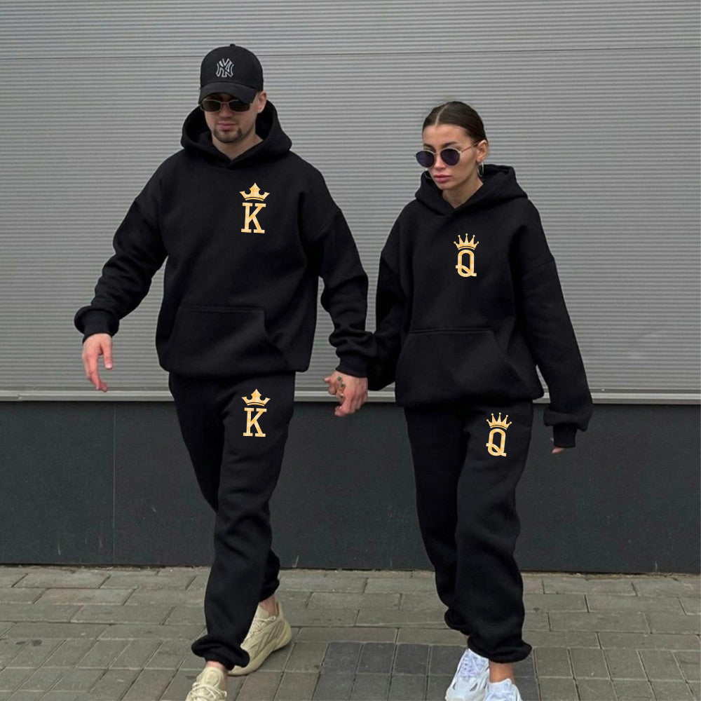 King and Queen matching tracksuit with crown letter print hoodie and joggers