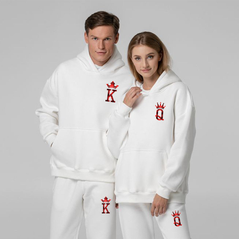 King and Queen matching tracksuit with crown letter print hoodie and joggers - view 2