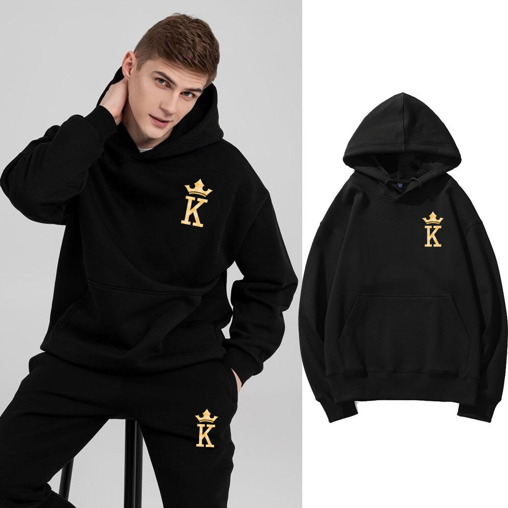 King and Queen matching tracksuit with crown letter print hoodie and joggers - view 3