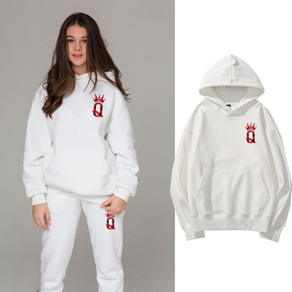 King and Queen matching tracksuit with crown letter print hoodie and joggers - view 4