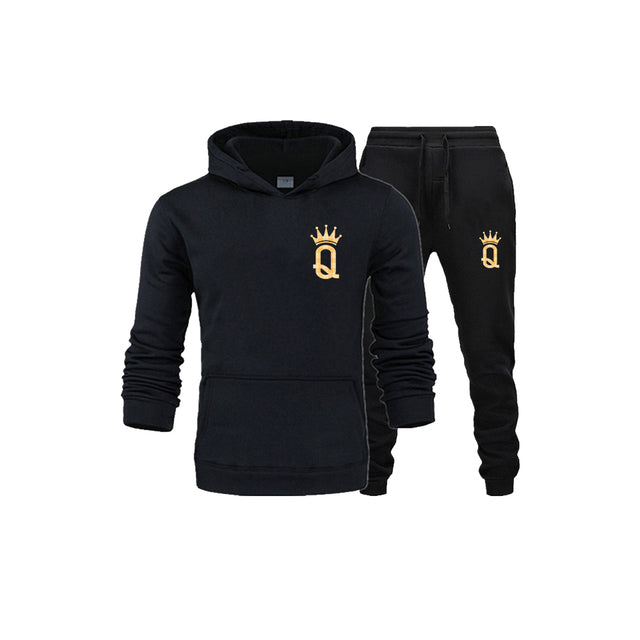 King and Queen matching tracksuit with crown letter print hoodie and joggers - view 6