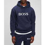 Matching hoodie and jogger tracksuit set with white slogan print, worn as a couple - view 3