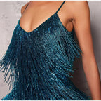 Roxie sequin fringe mini dress with feather trim hem and spaghetti straps - view 17