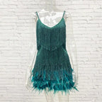 Roxie sequin fringe mini dress with feather trim hem and spaghetti straps - view 20