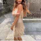 Roxie sequin fringe mini dress with feather trim hem and spaghetti straps - view 25