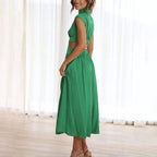 Sleeveless mock neck midi dress with waist cutouts and pleated skirt - view 2