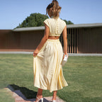 Sleeveless mock neck midi dress with waist cutouts and pleated skirt - view 8