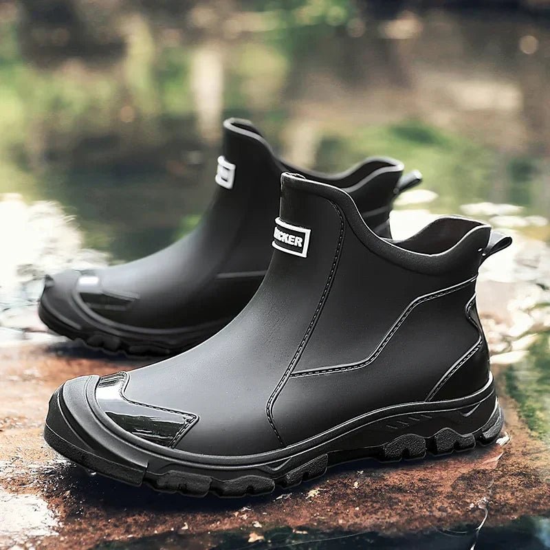 Women's slip-on Chelsea rain ankle boots with glossy toe cap and lug sole