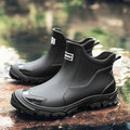 Women's slip-on Chelsea rain ankle boots with glossy toe cap and lug sole