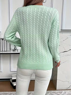 Women's cable knit crew neck sweater with ribbed cuffs and hem - view 12