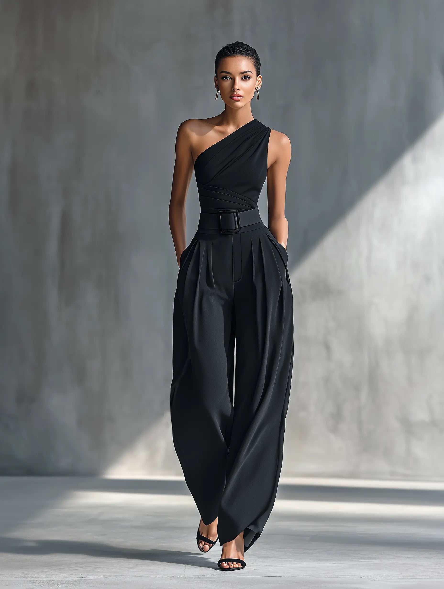 Naomi | Women's Black High-Elastic Knit Top And Acetate Wide-Leg Pants oaklynwear