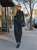 Half-zip long sleeve maxi dress with fitted bodice, side pockets and paneled skirt - view 2
