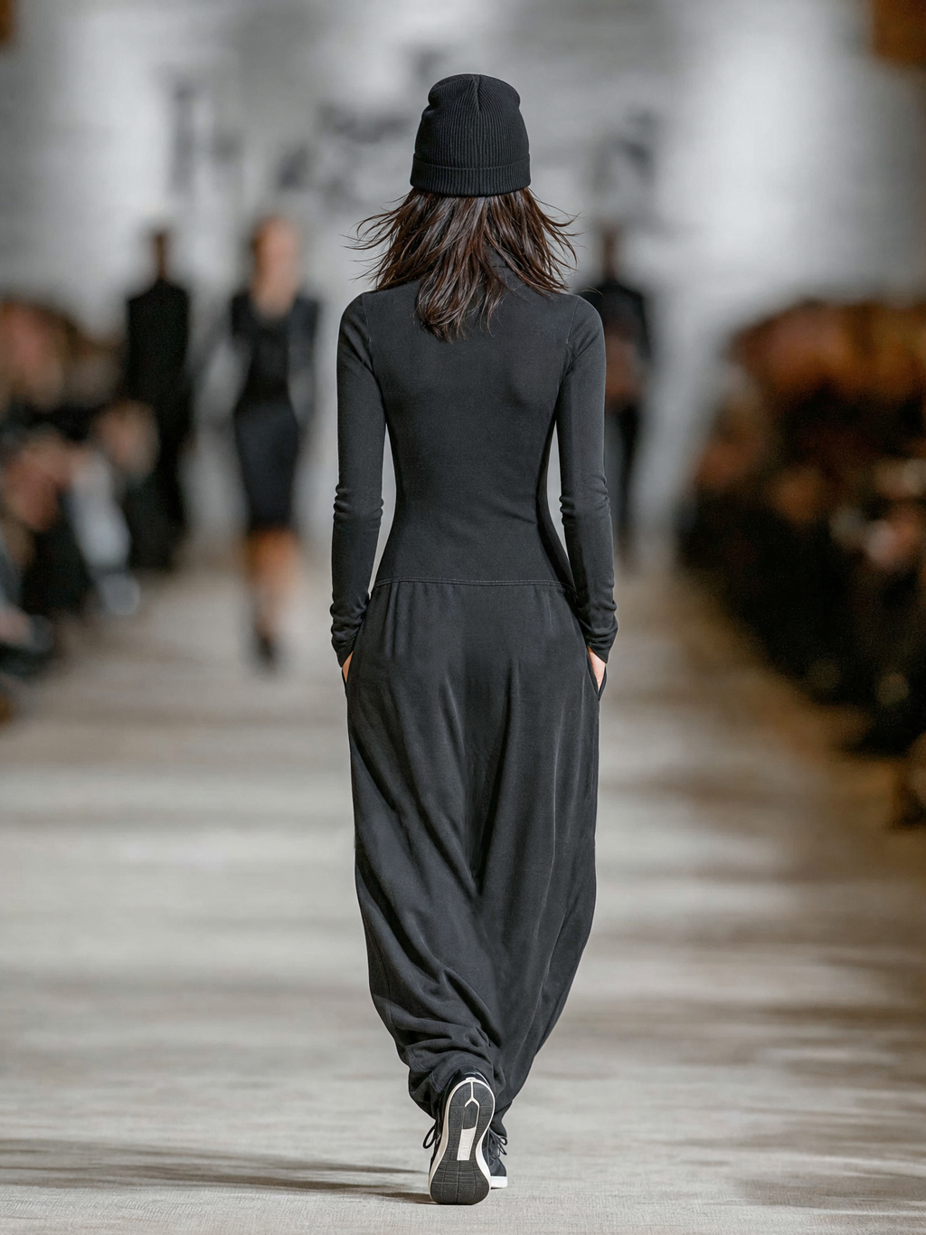 Half-zip long sleeve maxi dress with fitted bodice, side pockets and paneled skirt - view 3