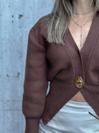 Emery | Deep V-Neck Button Front Knit Cardigan, Slim Fit Everyday Layer oaklynwear
