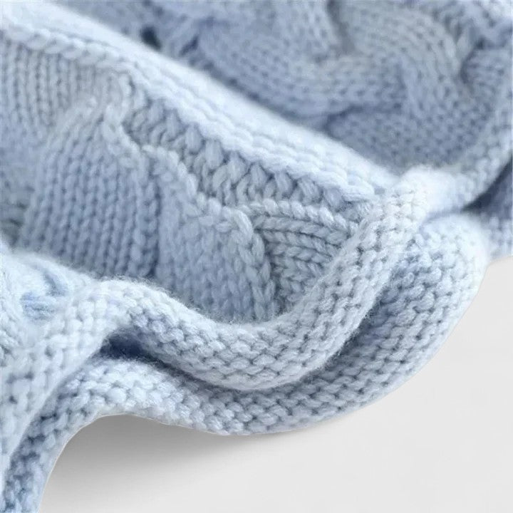 Women's openwork cable knit turtleneck sweater with rolled edges - view 2