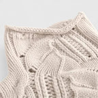 Women's openwork cable knit turtleneck sweater with rolled edges - view 3