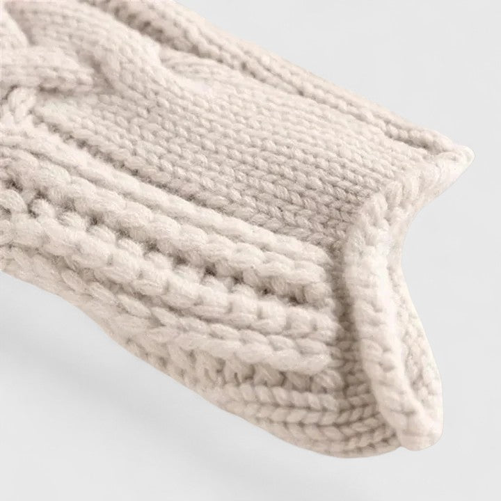 Women's openwork cable knit turtleneck sweater with rolled edges - view 5